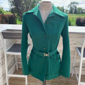 Vintage 70s Green Belted Disco Collar Retro Blazer Jacket